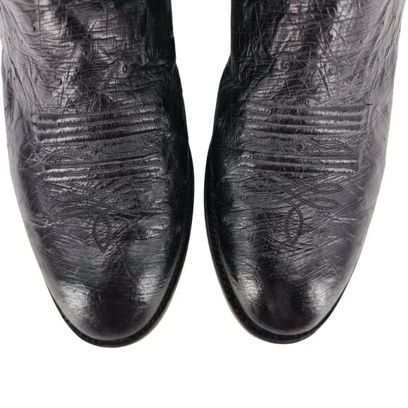 Luskey's Ryon's Mens size 9.5D Black Ostrich Exotic Leather Cowboy Western Boots - Picture 3 of 16